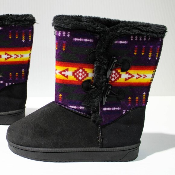 Nu Trendz Purple and Black Southwestern Patterned Boots - Picture 1 of 9